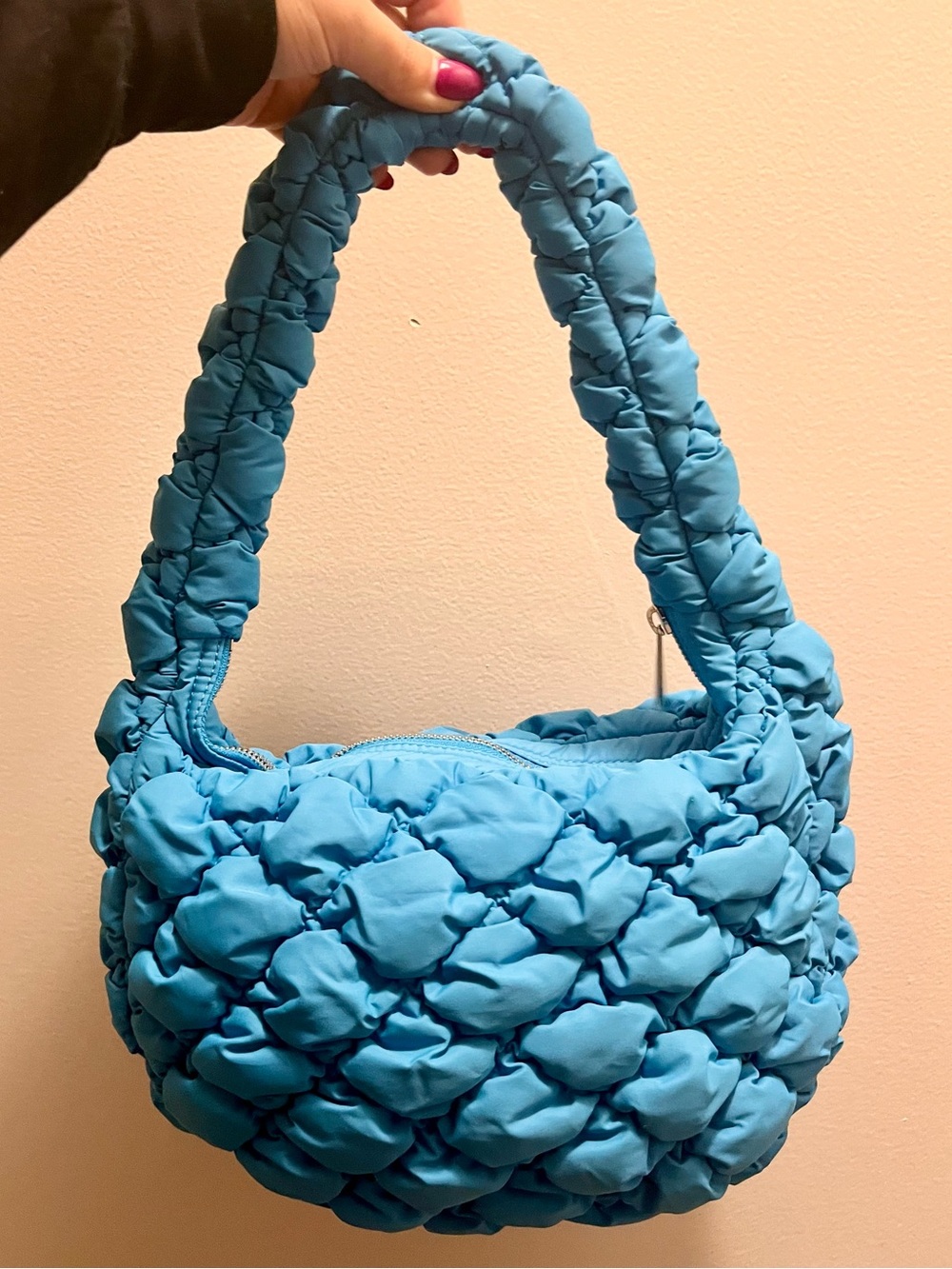 Aritzia Babaton Curator Bag Blue Quilted Puffer Shoulder Bag